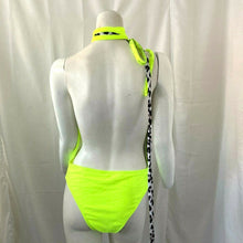 Load image into Gallery viewer, Womens Florescent Yellow Animal Print Halter One Piece Swimsuit Medium