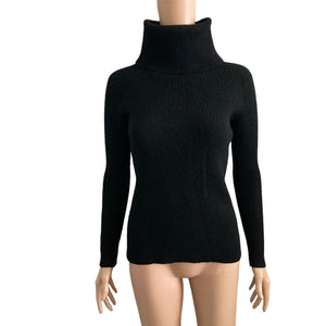 Vintage Rosanna Sweater Womens Small 36 Wool Turtleneck Black Hand Loomed