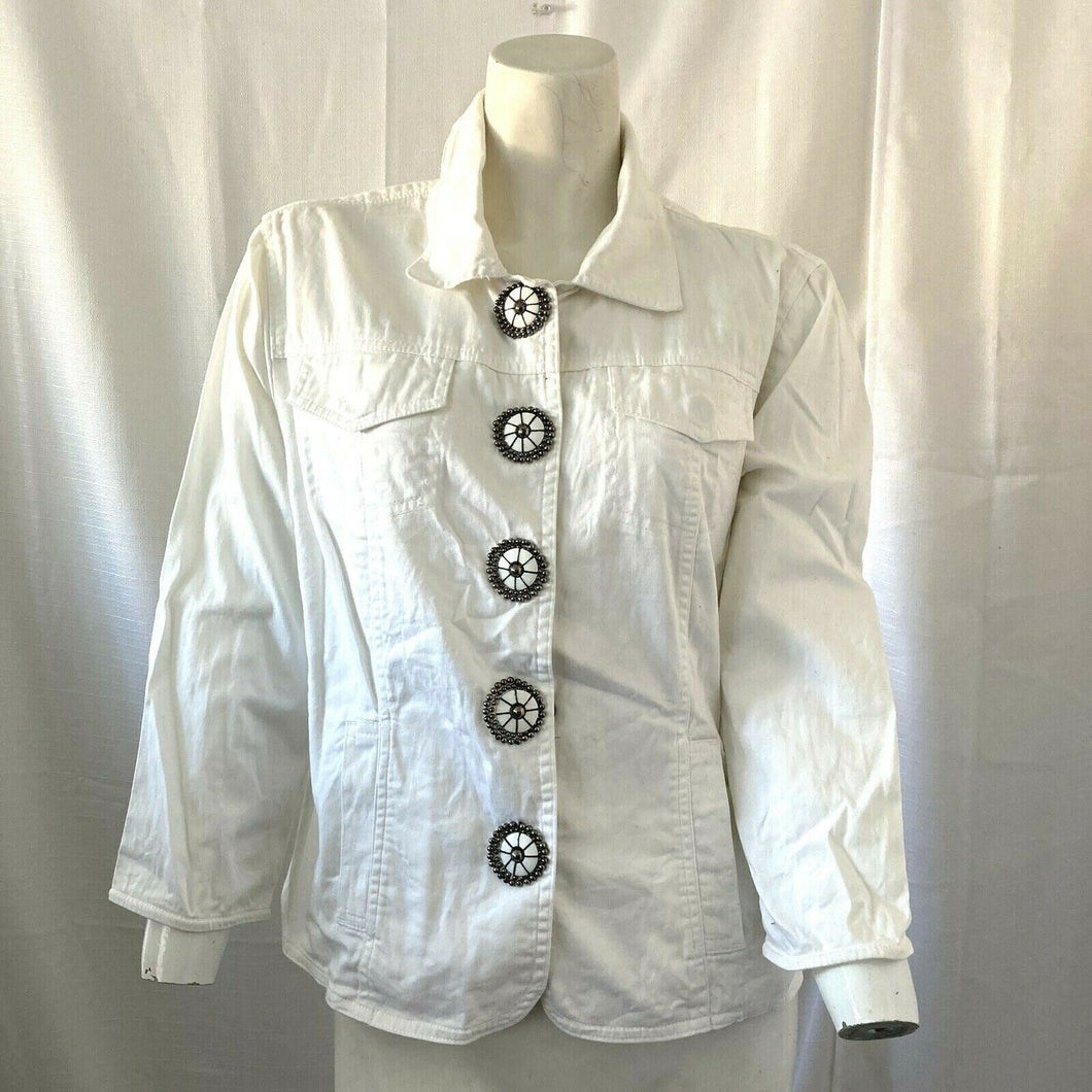 Ruby Rd Womens White Decorative Button Down Shirt w Beaded Buttons Size 10