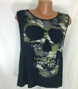 Wet Seal Unisex Black Khaki Skull Sleeveless Tshirt Size XL