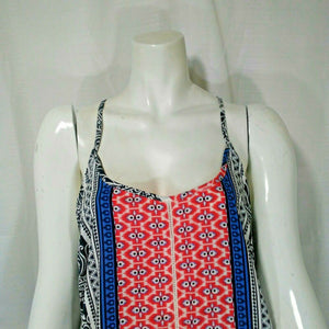 Japner Womens Red White Blue Multi-Patterned Spaghetti Sleeve Tank Top Large