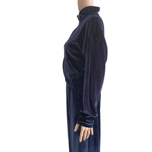 Load image into Gallery viewer, Fabletics Jumpsuit Womens Large Velour Wide Leg Navy Blue Zip Front New