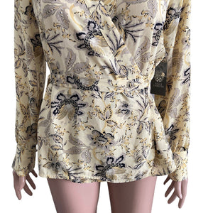 Vince Camuto Blouse Womens Small Yellow Floral Wrap New