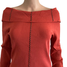 Load image into Gallery viewer, Studio G Sweater Womens Small Off Shoulder Rust Colored Reddish Orange Stretch