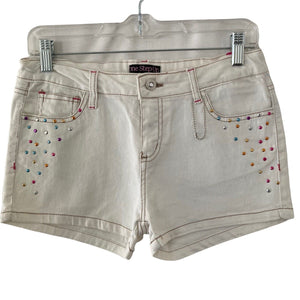 One Step Up Shorts Denim Girls Size 16 white Gems Rhinestones Stretch