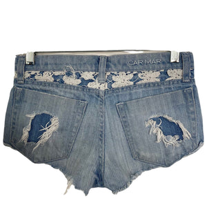 Carmar Short Shorts Denim Distressed Light Wash Embroidered Womens Size 23