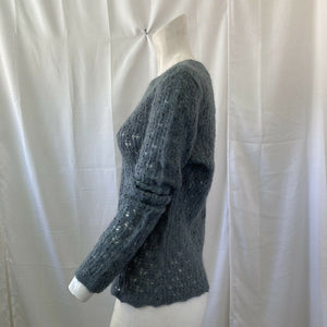 Vintage Women’s Gray Black Beaded Crochet Wool Blend Sweater Medium