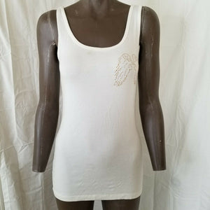 Rhapsodielle Womens Ivory Copper Studded Angel Wings Stretchy Tank Top Large