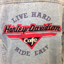 Load image into Gallery viewer, Harley Davidson Cafe Las Vegas Ride Free Mens Blue Denim Jacket Size Small