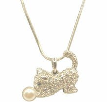 Load image into Gallery viewer, Womens Rhinestone Faux Pearl Cat Pendant Necklace