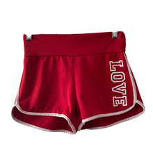 Load image into Gallery viewer, Bozzolo Love Shorts Spellout Womens Red and White Size Medium Stretch Hot Pants