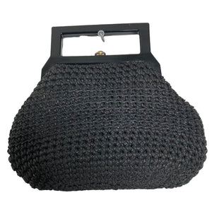 Vintage Purse Handbag Black Knit Crochet Womens Black Small