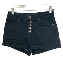 Load image into Gallery viewer, Express Shorts Denim Bermuda Button Fly Womens Black Stretch Size 0 Cuffed