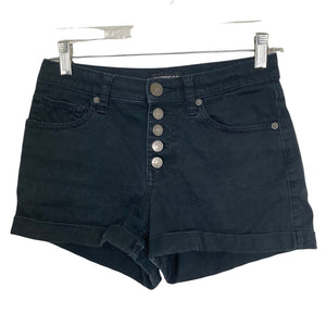 Express Shorts Denim Bermuda Button Fly Womens Black Stretch Size 0 Cuffed