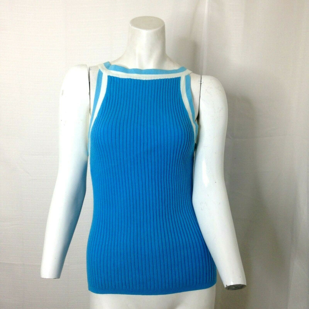 Wet Seal Womens Sky Blue and White Ribbed Racer Back Style Tank Top Large