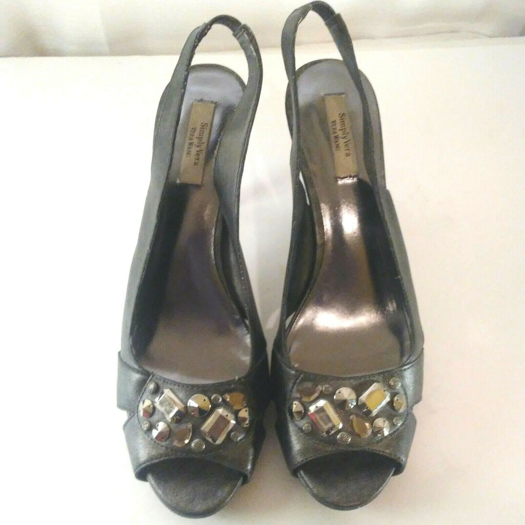 Simply Vera Vera Wang Cicely Womens Graphite Jeweled Slingback Heels 9.5 M