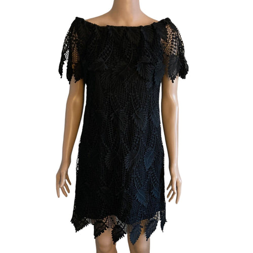 Adrianna Papell Shift Dress Womens Size 2 Black Lace Overlay New