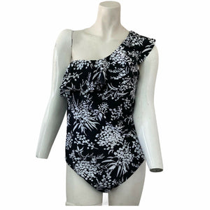 Swimsuit One Piece Ruffled Floral Womens Black White New King Fon Swimwear 14