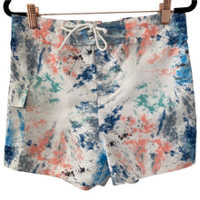 Load image into Gallery viewer, Swim Trunks Board Shorts Tie Dye Multicolored Small White blue paint splatter