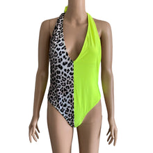 Load image into Gallery viewer, Womens Halter One Piece Swimsuit Medium Fluorescent Yellow Animal Print