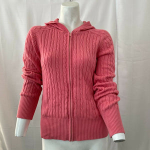 Gap Stretch Womens Zip Front Salmon Pink Zip Front Cable Knit Sweater Size Small