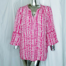 Load image into Gallery viewer, Gloria Vanderbilt Top Pink White Geometric Print Flare Sleeve Womens Large