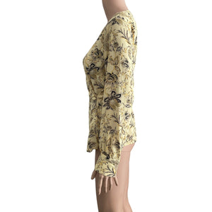 Vince Camuto Blouse Womens Small Yellow Floral Wrap New