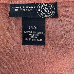 Venezia Jeans Women’s Coral Pink Bell Sleeve Stretch Blouse Size 14 16