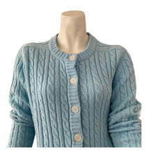 Load image into Gallery viewer, Vintage 70s Womens Sweater Cardigan Cable Knit Light Blue Button Front Medium