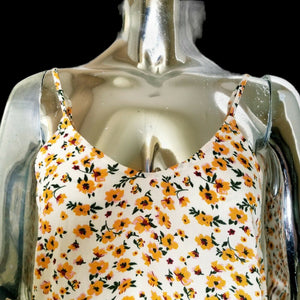 BP Cami Crop Top Ivory Gold Floral V-Neck Spaghetti Strap Pullover Small