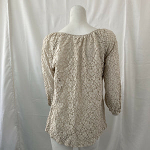 Charter Club Womens Beige Pullover Lace Blouse Size Medium