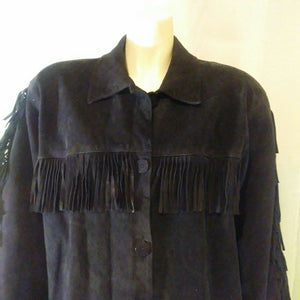 Vittadini Sport Womens Vintage Black Fringe Suede Jacket Small