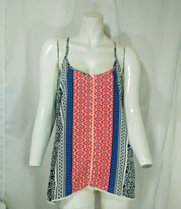 Japner Womens Red White Blue Multi-Patterned Spaghetti Sleeve Tank Top Large