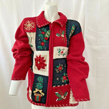 Load image into Gallery viewer, Heirloom Collectibles Christmas Collection 2004 Multicolored Zip Front Sweater