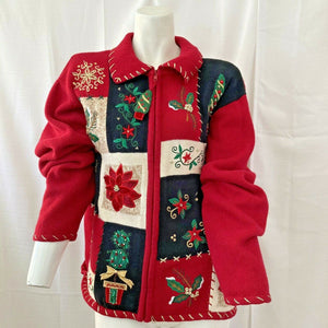 Heirloom Collectibles Christmas Collection 2004 Multicolored Zip Front Sweater