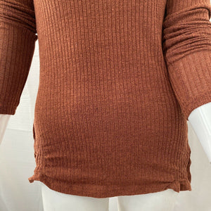 Shein Womens Rusted Brown Ribbed Pullover Sweater Medium