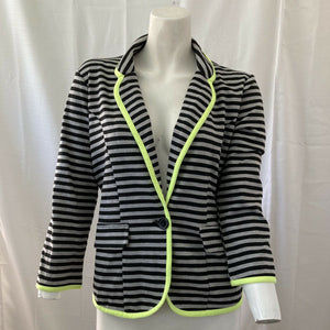 Olsenboyle Womens Black and Gray Striped Blazer Style Jacket Size Medium