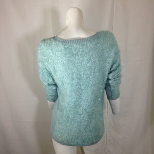 Trouve Womens Light Blue Sequinned Sweater with Light Faux Fur Small