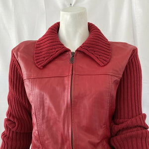 Vintage Maurice Sasson Women’s Red Leather Zip Front Sweater Medium