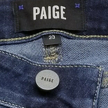 Load image into Gallery viewer, Revolve Paige Jeans Hoxton Crop Stretch Dark Wash Distressed Skinny Size 23
