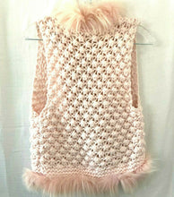 Load image into Gallery viewer, Girls Pink Handmade Crochet Faux Fur Lined Open Front Sweater Vest Small