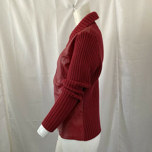 Vintage Maurice Sasson Women’s Red Leather Zip Front Sweater Medium