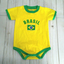 Load image into Gallery viewer, Brasil Yellow and Green Baby One Piece Soccer Body Suit 24 months