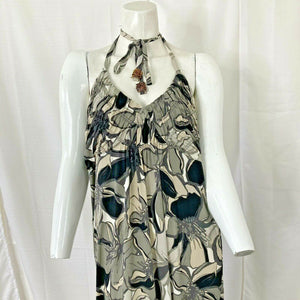 Elle Womens Gray Black White Floral Halter Dress Size Large