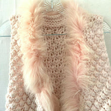 Load image into Gallery viewer, Girls Pink Handmade Crochet Faux Fur Lined Open Front Sweater Vest Small