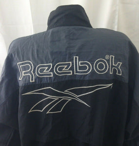 Reebok Vintage 90's Mens Gray and Black Zip Front Spellout Windbreaker Large