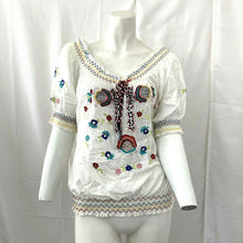 Load image into Gallery viewer, John Paul Richard Uniform Womens White Embroidered Top Medium