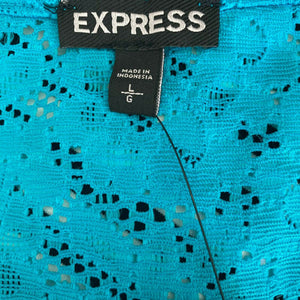 Express Shirt Womens Large Teal Blue Stretch Lace Blouse