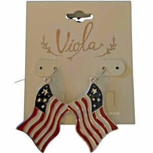 Viola Womens Patriot USA  American Flag Earrings Red White Blue Stars Stripes