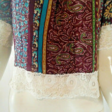 Load image into Gallery viewer, Womens Multicolored Paisley Floral Crop Top With White Lace Trim and Back Large